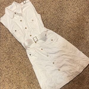 Calvin Klein White Sleeveless Belted Dress